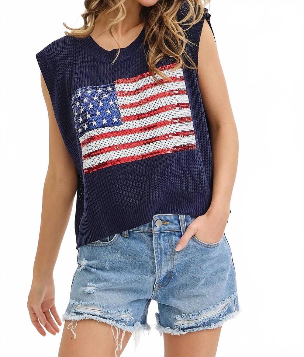 NEW SWEET LOVELY BY JEN home team knit tank top in navy